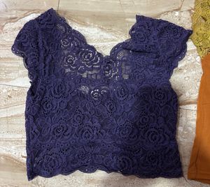 Stylish Lace &amp; Saffron Blouse Set