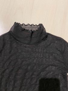 Black Mesh Fitted High Neck