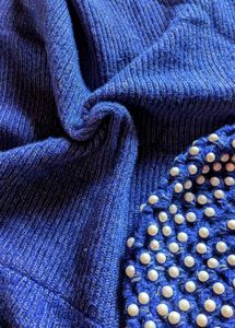 Blue Knit Poncho with Pearls
