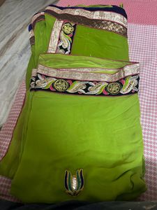 Elegant Designer Green Saree with Stitched Blouse