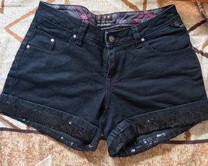 Black Denim Shorts with Sequins