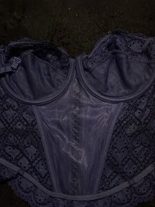 Dark Blue Trim Corset Bra