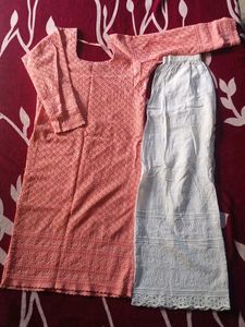 Elegant Peach Chikankari Kurta & Palazzo Set