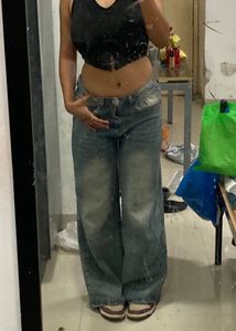 Vintage Blue Mid Rise Wide Leg Jeans