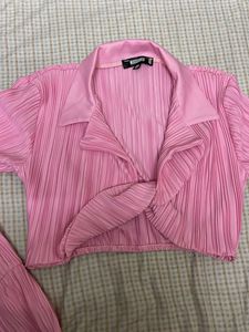 Pink Pleated Long Sleeve Top