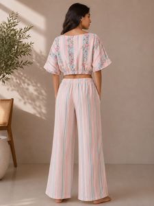 Striped Floral Kimono Top with pants