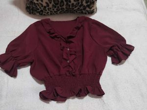 Cute Maroon Ruffle Co-ord Set ♥️🍒