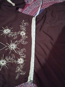 Brown Embroidered Kurta