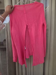 Pink Open Back Long Sleeve Top