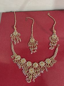 New Golden Set With Mang Tika Earrings