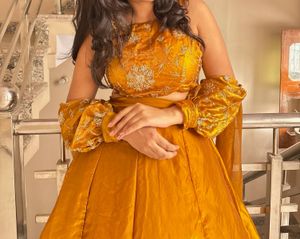 Elegant Brown Embroidered Lehenga Choli Set