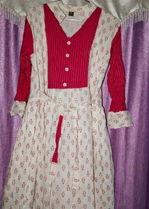 Red & White Print Dress Long Kurta
