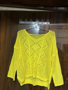 Bright Yellow Crochet Knit Sweater