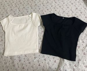 Set of 2 Square Neck Ribbed Crop Tops