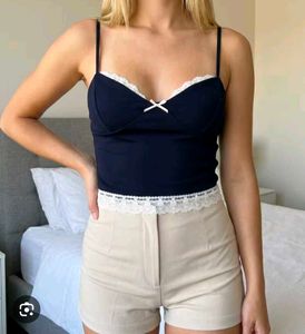 Ribbed Lace Trim Crop Top