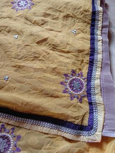 Embroidered Yellow and purplish Saree