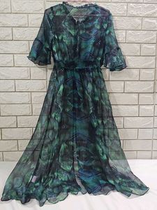 Sheer Green Print Maxi Dress