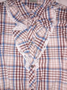 Plaid Button-Up Ruffle Top