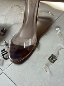 coral bronze clear classic heels