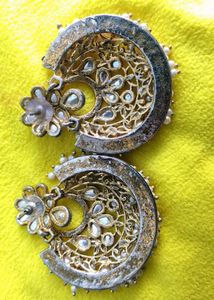 Exquisite Pearl &amp; Stone Jhumka Earrings