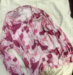 Pink Floral Print Sheer Blouse