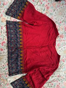 Red Ethnic Kurta with Bell Sleeves