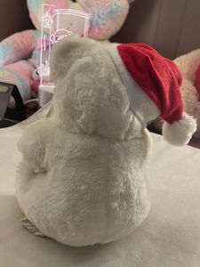 Festive White Teddy Bear with Santa Hat