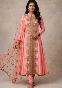 Elegant Pink Embroidered Kurta Set with Dupatta