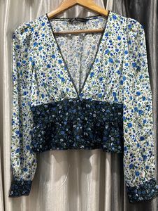 Zara Floral Print V-Neck Top