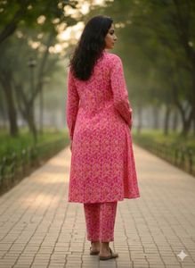 Elegant Pink Printed Kurta Set