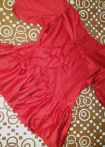 Elegant Red Bow Detail Puff Sleeve Peplum Top🌸