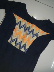 Elegant Navy Blue Kurta with Geometric Embroidery