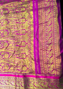 Vibrant Green Silk Saree with Pink Border