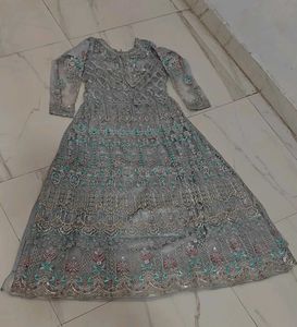 Elegant Embroidered Gray Ethnic Dress
