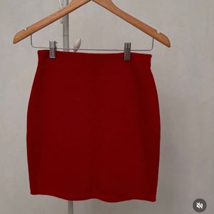Red Ribbed Mini Skirt