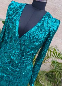 Stunning Emerald Sequin Wrap Dress