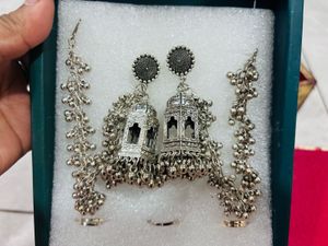 Elegant Silver Oxidised Jhumka Earrings