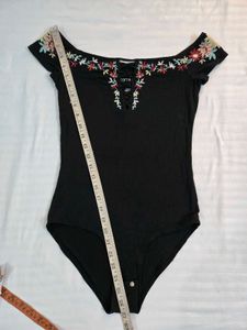 Black Embroidered Off-Shoulder Bodysuit size S