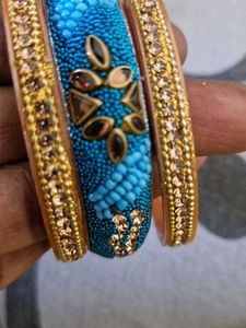 Blue &amp; Gold Embellished Bangle Set