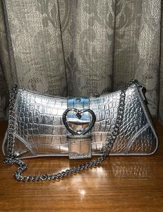 H&amp;M croc heart buckle silver bag