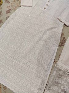 Elegant White Chikankari Kurta Set