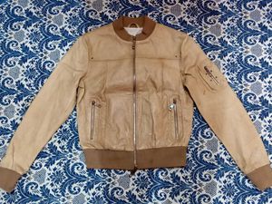 Men's Tan Leather Bomber Jacket