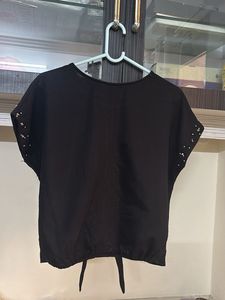Black Tie-Front Top