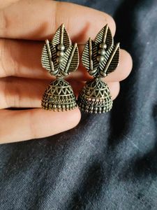 Oxidized Silver Jhumka Earrings