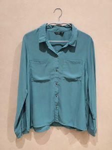 Teal Button-Up Shirt with Pockets