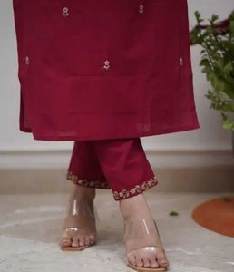 Maroon Embroidered Kurta Set