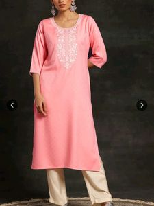 Libas Floral Embroidered Dobby Straight Kurta