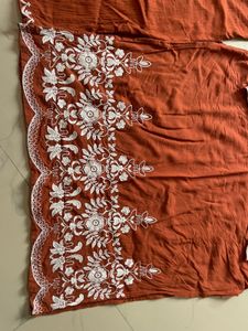 Orange Kurta Set with White Embroidery