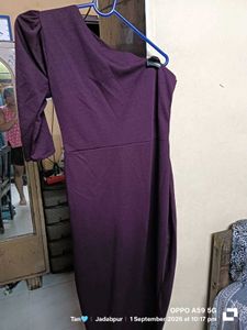 One-Shoulder Puff Sleeve Purple Dress