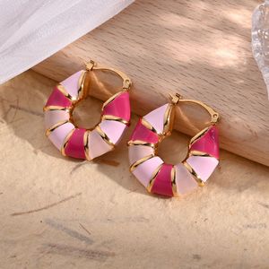 Chic Pink & White Striped Hoop Earrings